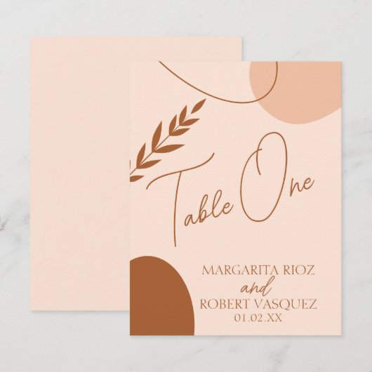 Boheem bruin bruiloft tafel zitjes kaart (Voorkant / Achterkant)