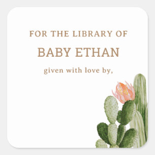 Boheem Cactus Baby Shower Boekenbibliotheek Vierkante Sticker