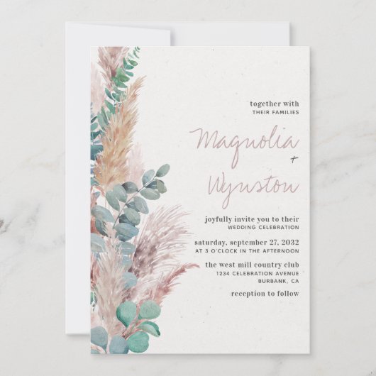 Boheem Gras Natuurlijke Trouwdag Kaart (Voorkant)