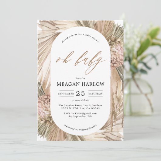 Boheem Gras van de Pampa's Oh Baby Shower Uitnodig Kaart (Staand voorkant)