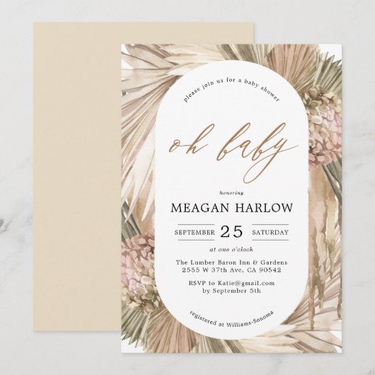 Boheem Gras van de Pampa's Oh Baby Shower Uitnodig Kaart (Voorkant / Achterkant)