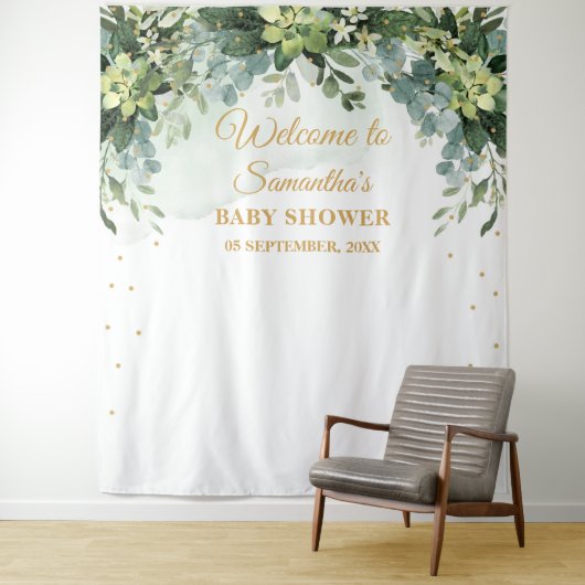 Boheem groen succulent baby shower achtergrond wandkleed (In situ)