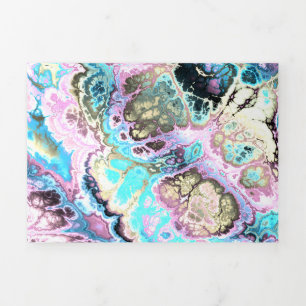 Boheem Kleurrijk Pastel Fractal Marmer Abstract Drieluik Kaart