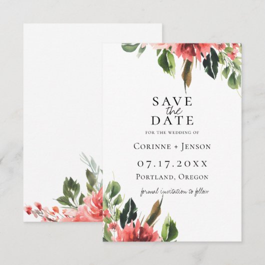 Boheem Koraal Bloemige Bewaar De Datum Aankondiging (Voorkant / Achterkant)