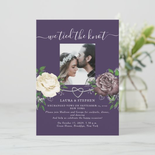 Boheem Paarse Trouwreceptie Kaart (Staand voorkant)