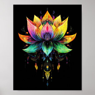 Boheem Regenboog Lotus Bloem Yoga Mandala Chakra Poster