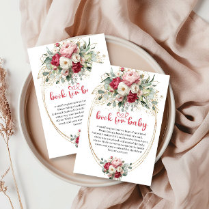 Boheem Robijnrood Blush Gouden Rozen Boek voor Bab Informatiekaartje