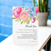 Boheem roze blauw bloemig watercolor bruidsdouche bedankkaart