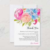 Boheem roze blauw bloemig watercolor bruidsdouche bedankkaart (Voorkant)