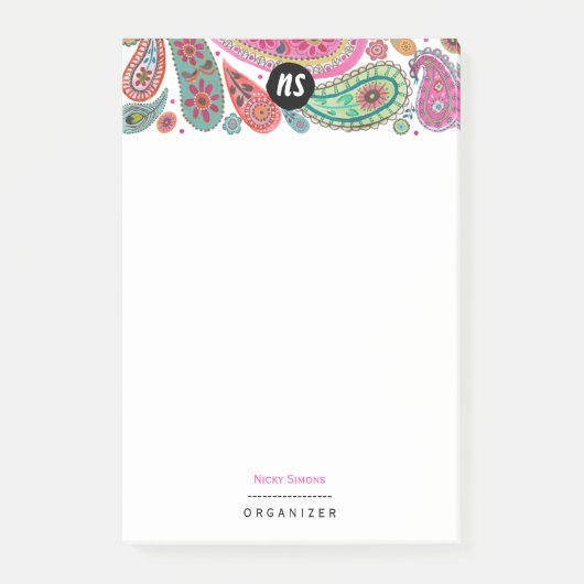 Boheem Roze & turquoise Bloem Paisley Post-it® Notes (Voorkant)