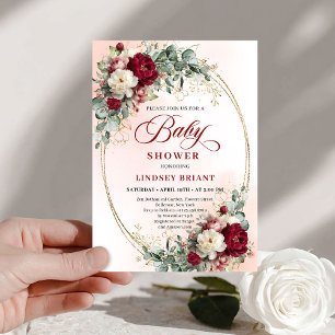Boheem Uitnodiging voor Marsala Bloemige Baby Show
