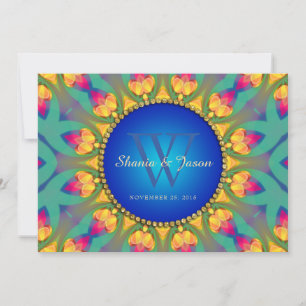 Boheem Uitnodiging Zonnebloem Monogram 5x7 Trouwda