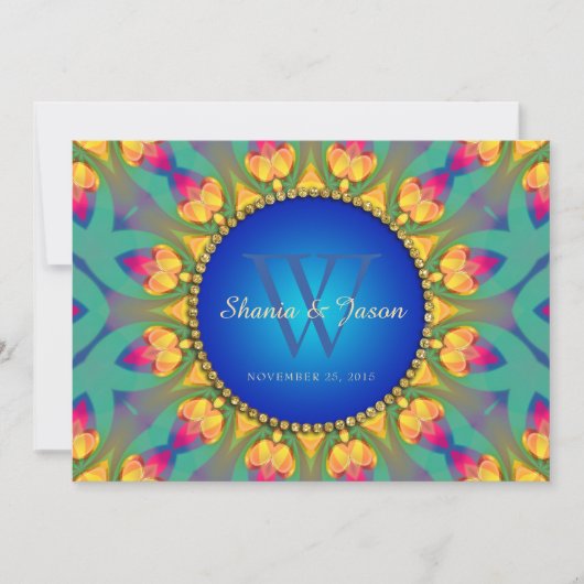 Boheem Uitnodiging Zonnebloem Monogram 5x7 Trouwda (Voorkant)