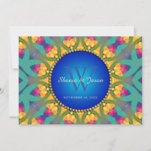 Boheem Uitnodiging Zonnebloem Monogram 5x7 Trouwda