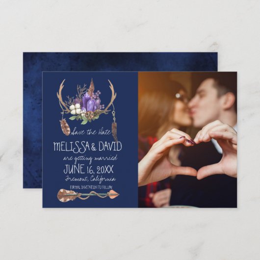 Boheemachtig Geweih Save the Date - Foto (Voorkant / Achterkant)