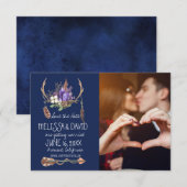 Boheemachtige Geweih Save the Date - Foto (Voorkant / Achterkant)