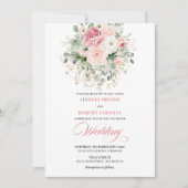 Boheemian Blush Rozen Gouden Lijst Trouw Uitnodigi Kaart (Voorkant)