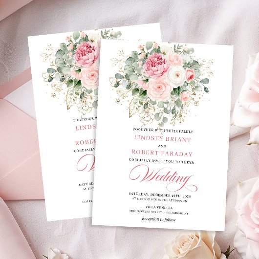 Boheemian Blush Rozen Gouden Lijst Trouw Uitnodigi Kaart