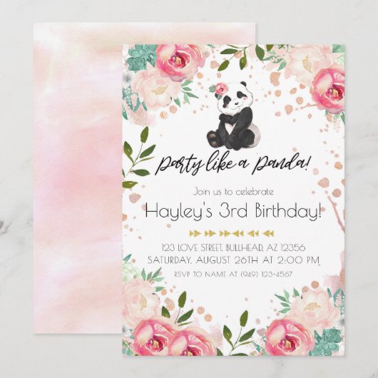 Boheemien Bloemen Feest Als een Panda Verjaardag Kaart (Voorkant / Achterkant)