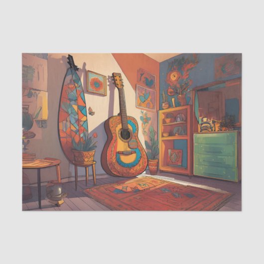 Boheemien Gitaar Decoupage Tissuepapier (Voorkant)