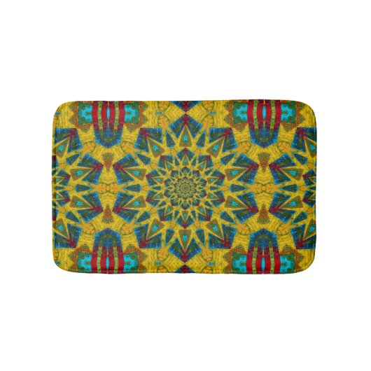 Boheemien Hippie Blauw Geel Bloemmotief Etnisch St Badmat (Voorkant)