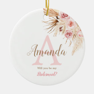 Boheemien Pampagras Roze Bruidsbruidsmeisje Keramisch Ornament