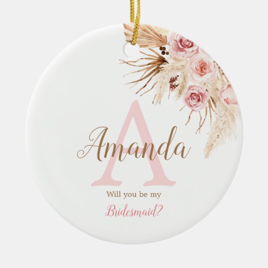 Boheemien Pampagras Roze Bruidsbruidsmeisje Keramisch Ornament (Voorkant)