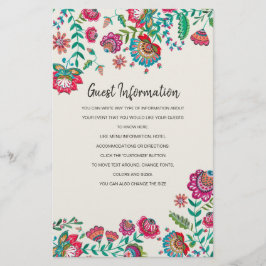 Boheemien rood groene Folk Bloemen Gast Informatie