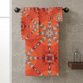 Boheemien Rood Oranje Grijs Etnische Volks Kunst G Bad Handdoek