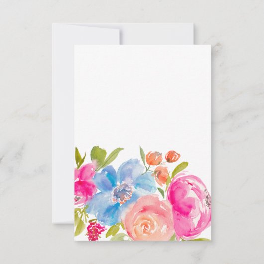 Boheemien roze blauw bloemig waterverf bruidsdiner bedankkaart (Achterkant)