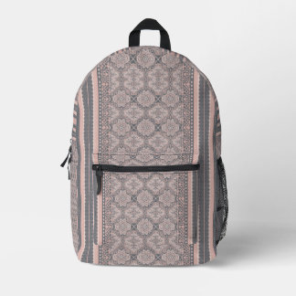 Boheemien stoffig roze en houtskoolgrijs kant dama bedrukte rugzak