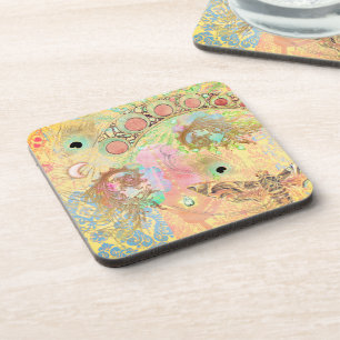 Boheemien vintage damast veer hippie chic pastel bier onderzetter