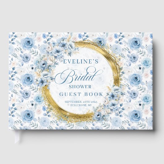 Boheemisch Bleu Goud Glitter Bloem Guestbook Gastenboek (Voorkant)