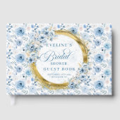Boheemisch lichtblauw goud glitter bloemengastenbo gastenboek (Voorkant)