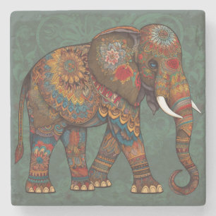 Boheemische Olifant met Bloemige Versiering Stenen Onderzetter