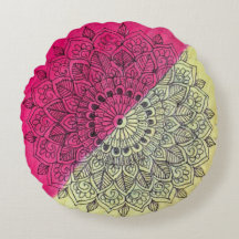Boheemroze en gele Mandala Ronde Worp Kussen