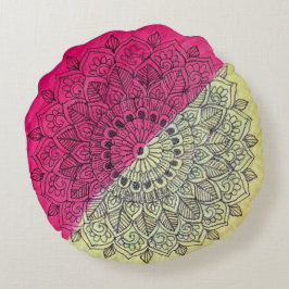 Boheemroze en gele Mandala Ronde Worp Kussen