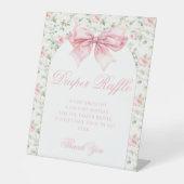 Boheemroze strik babyshower luierraffle reclamebord met voetstuk (Voorkant)