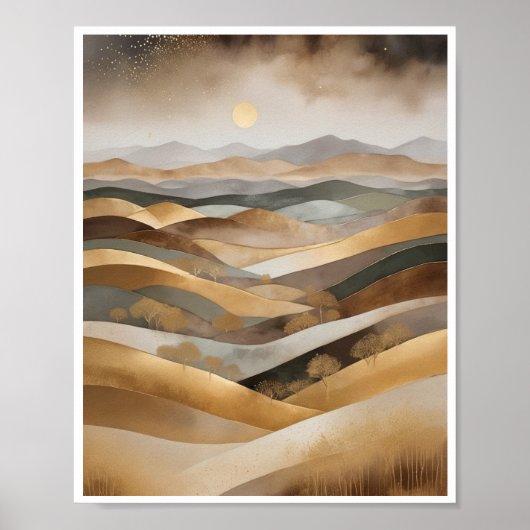 Boheems abstract landschap glooiende heuvels poster (Voorkant)
