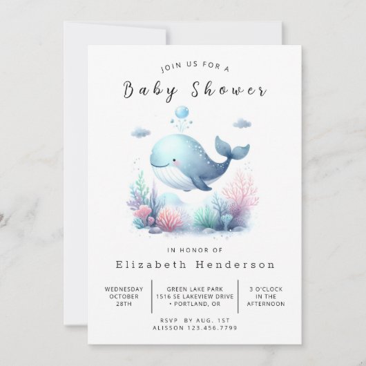 Boheems bedrukbaar walvis Baby shower Kaart (Voorkant)