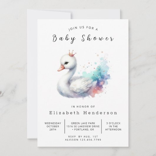 Boheems bewerkbaar zwaan Baby shower Kaart (Voorkant)