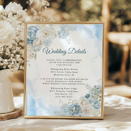 Boheems Blauw Ivoor Roos Bloemen Trouwdetails