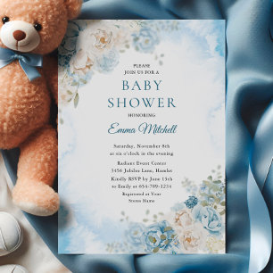 Boheems blauw Roos Baby shower Kaart