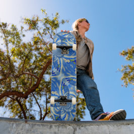 Boheems blauw wit mandala bloemen persoonlijk skateboard