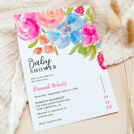 Boheems Bloemen waterverf baby shower Kaart