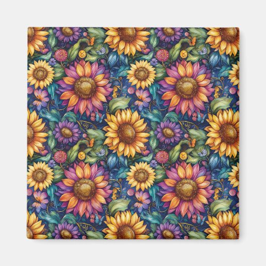 Boheems Bloemenlandschap Levendig Patroon Magneet (Voorkant)