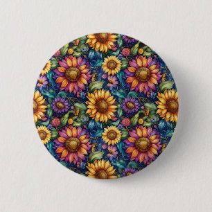 Boheems Bloemenlandschap Levendig Patroon Ronde Button 5,7 Cm
