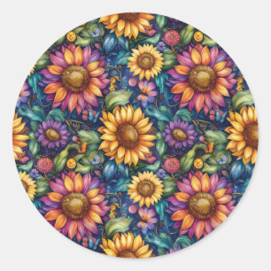 Boheems Bloemenlandschap Levendig Patroon Ronde Sticker