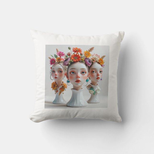 Boheems Bloemenmiddelpunt Trio: vers en gedroogd Kussen (Voorkant)