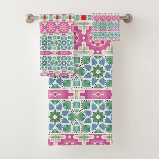 Boheems bloemmozaïekontwerp met Waterverf mozaïek Bad Handdoek (Insitu)